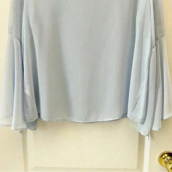 Topshop Eyelet Lace Up Fluted Sleeves Sheer Blouse Top Light Blue Size Small - Picture 11 of 16